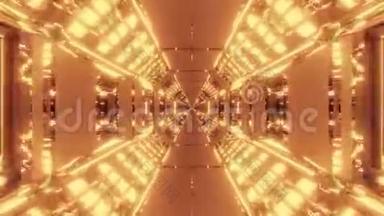 未来科幻飞机库隧道与无尽的发光灯3d渲染设计运动背景直播